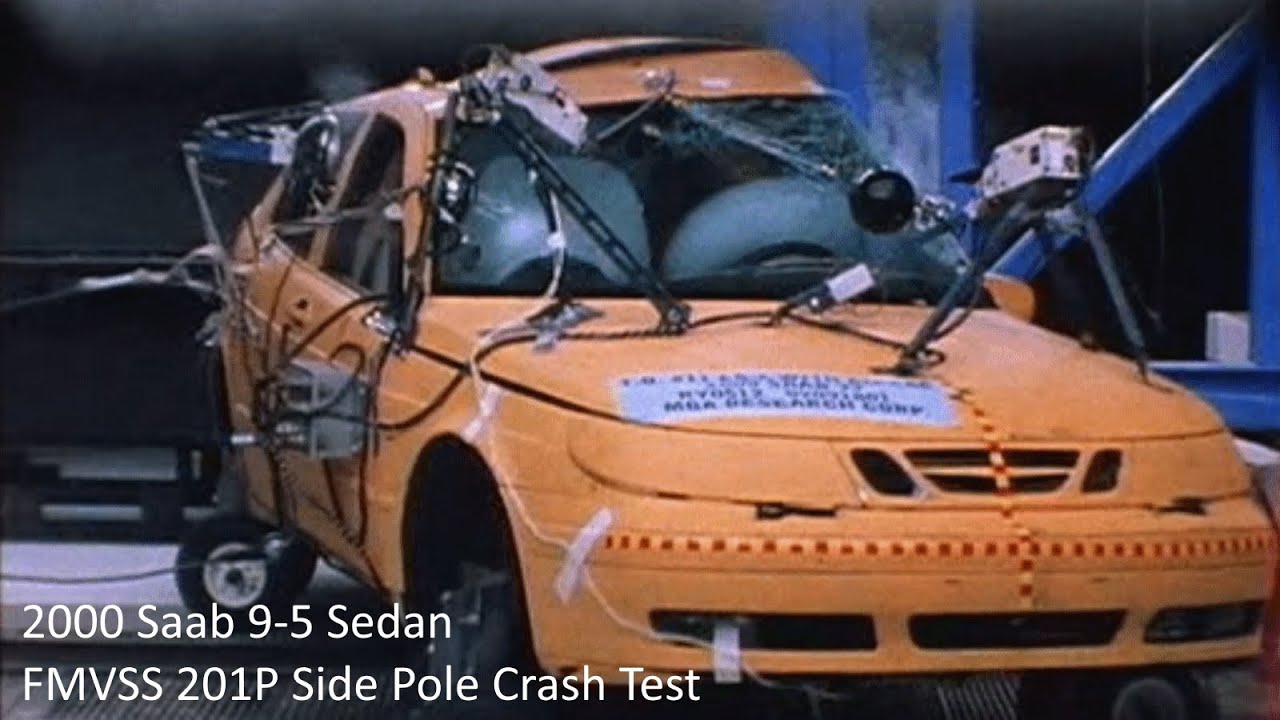 1999-2009 Saab 9-5 Sedan FMVSS 201P Side Pole Crash Test (50th Percentile Configuration)