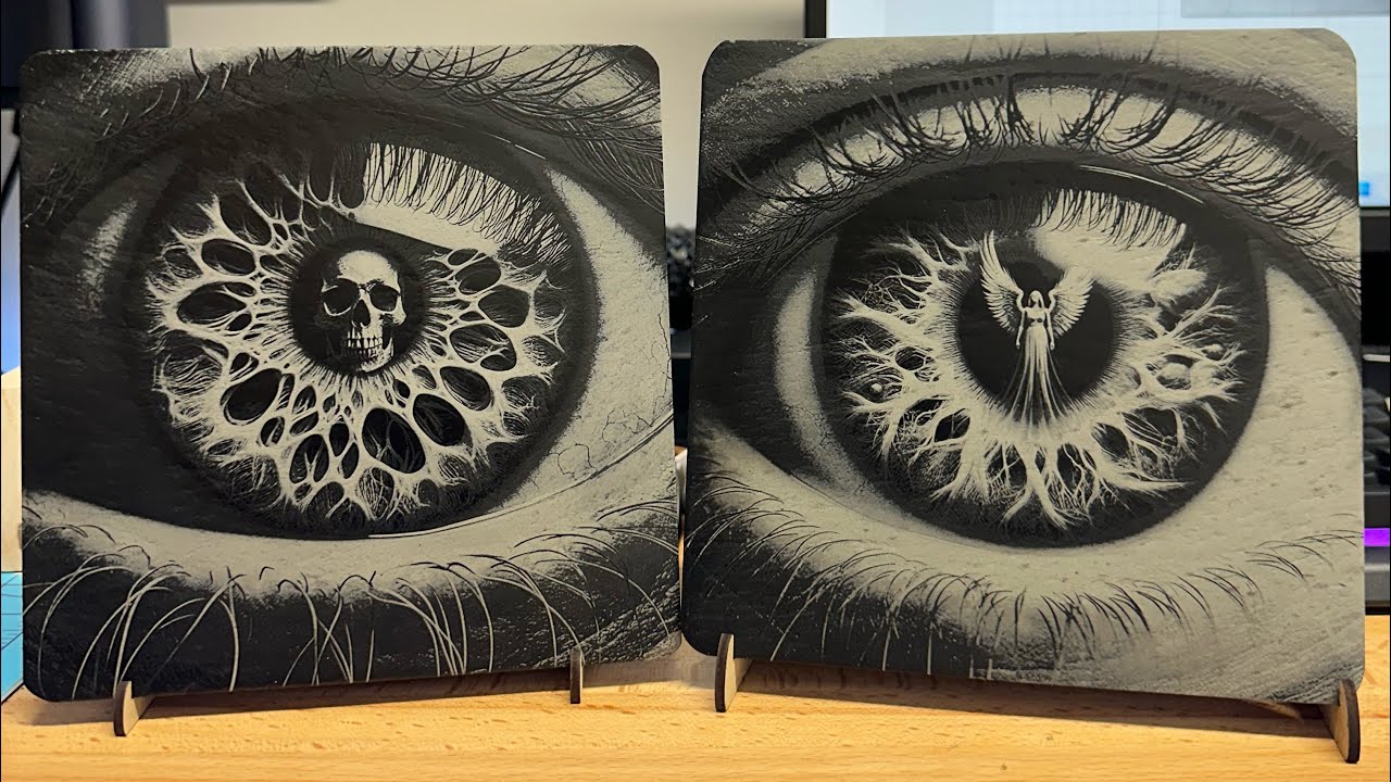 Как подготовить грифельную доску для 3D-изображения. Ангел в моём глазу и рисунок черепа. xTool S...