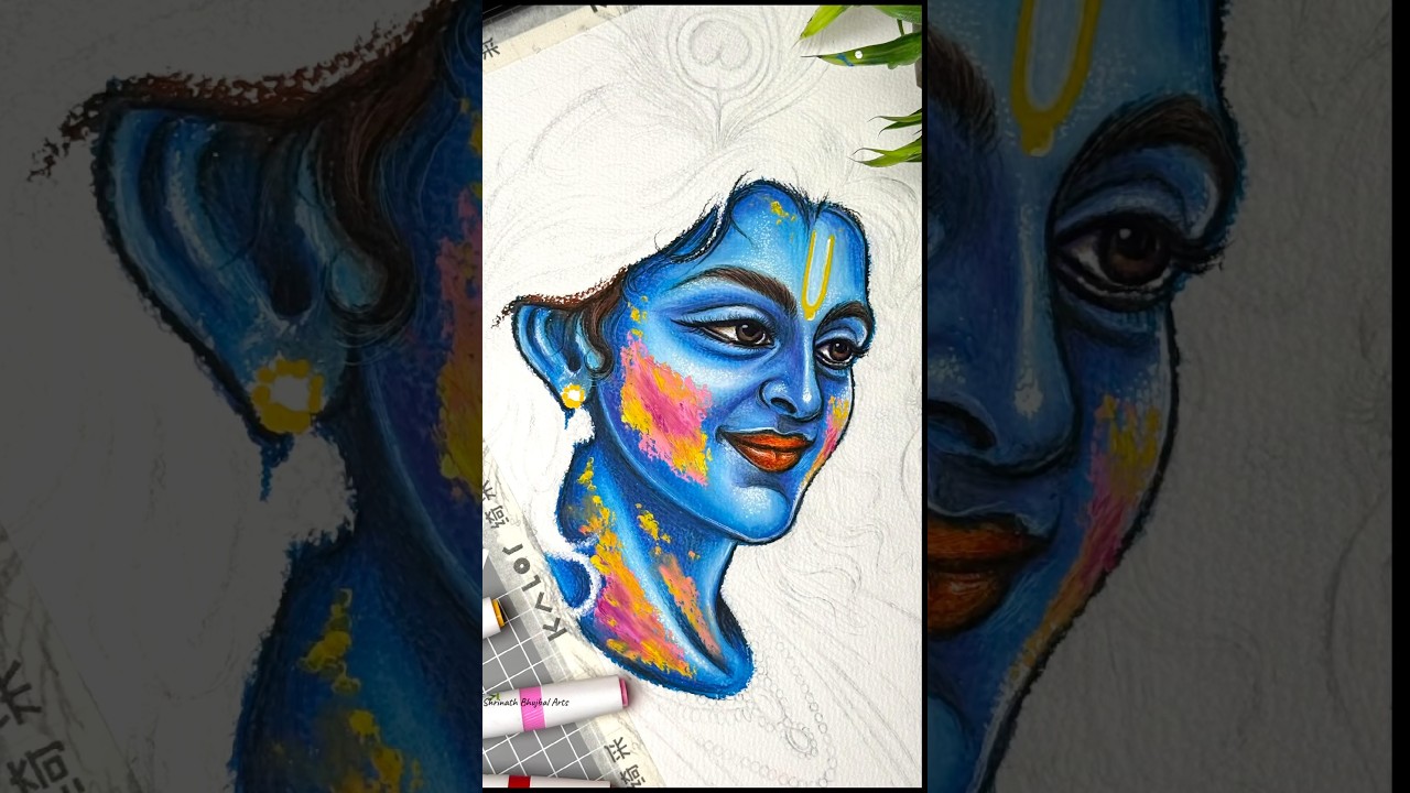 Krishna Holi Drawing 🫟 #shorts #holi #krishna #art #drawing