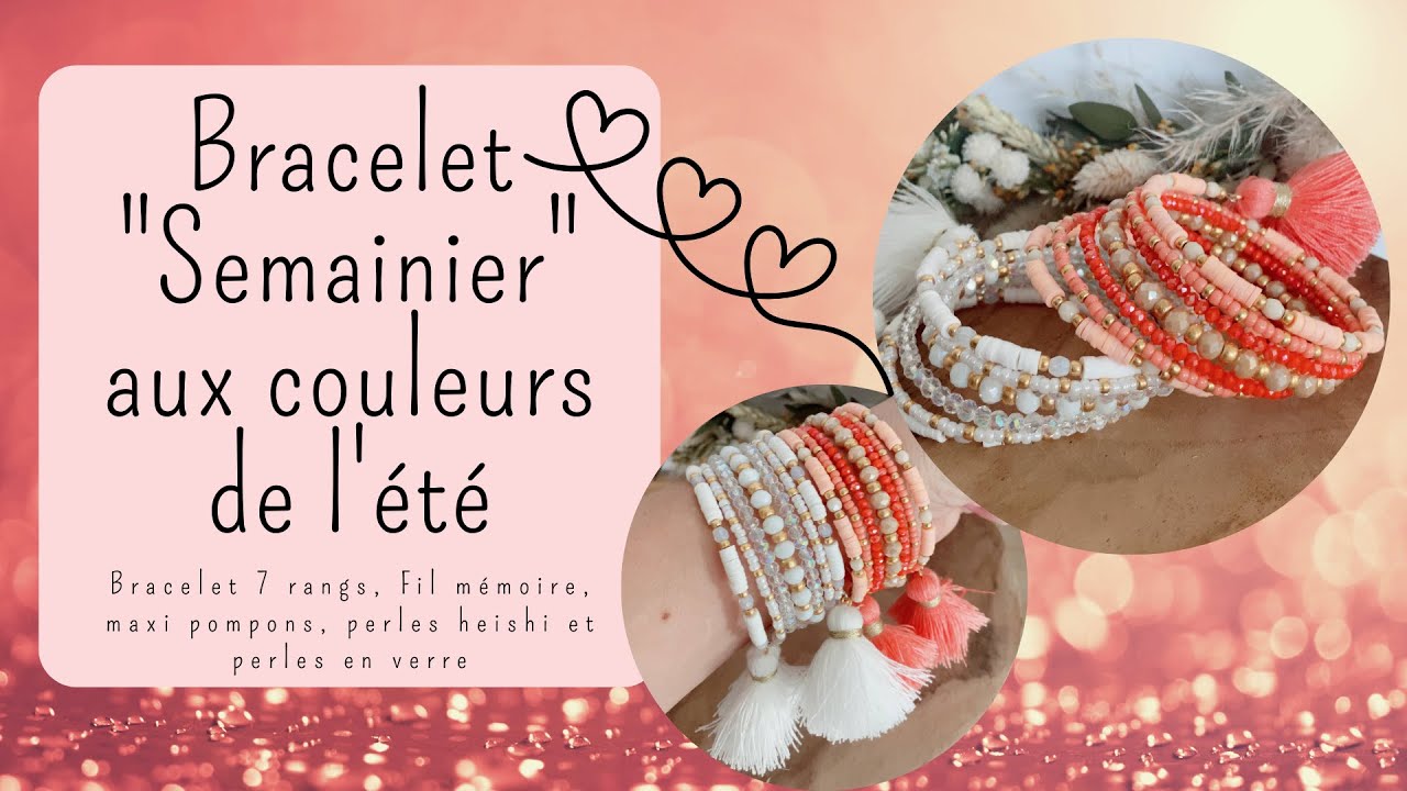 Comment faire un BRACELET SEMAINIER sur fil mémoire - Perles Heishi, Miyuki, Facettes & pompons