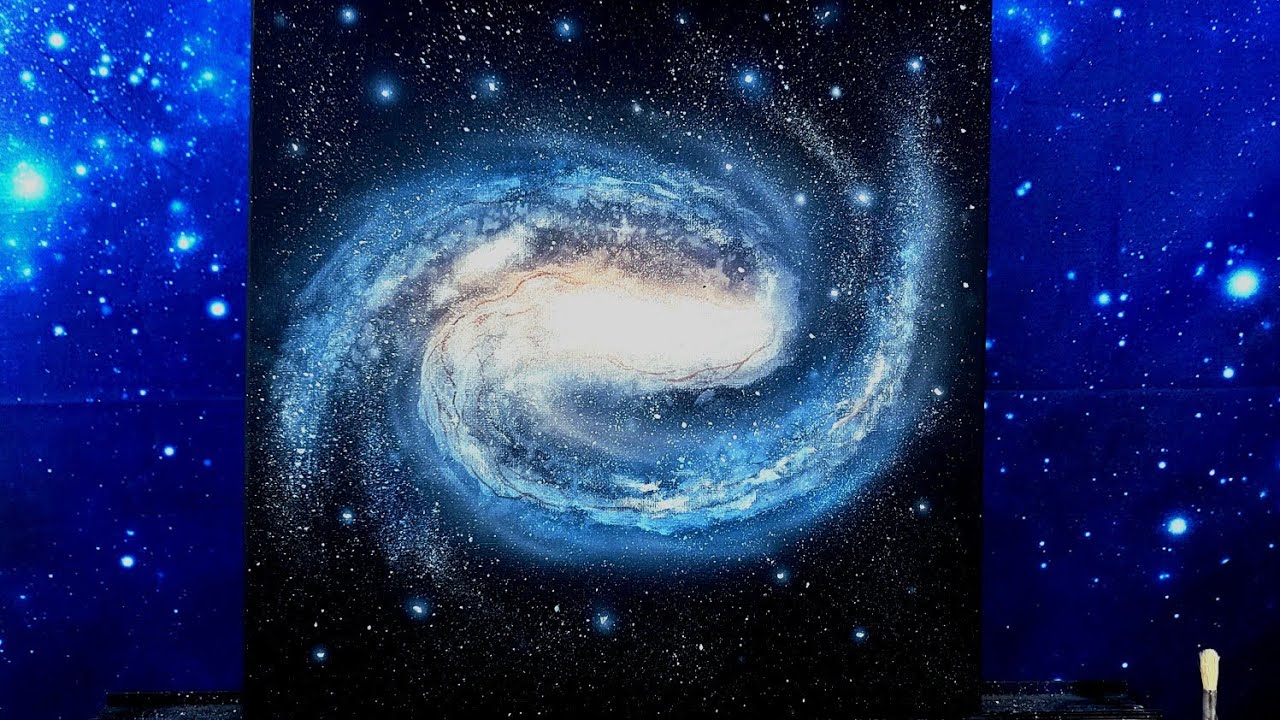 SPIRAL GALAXY PAINTING ACRYLIC MIXED MEDIA step by step artist brushes and airbrush TUTORIAL