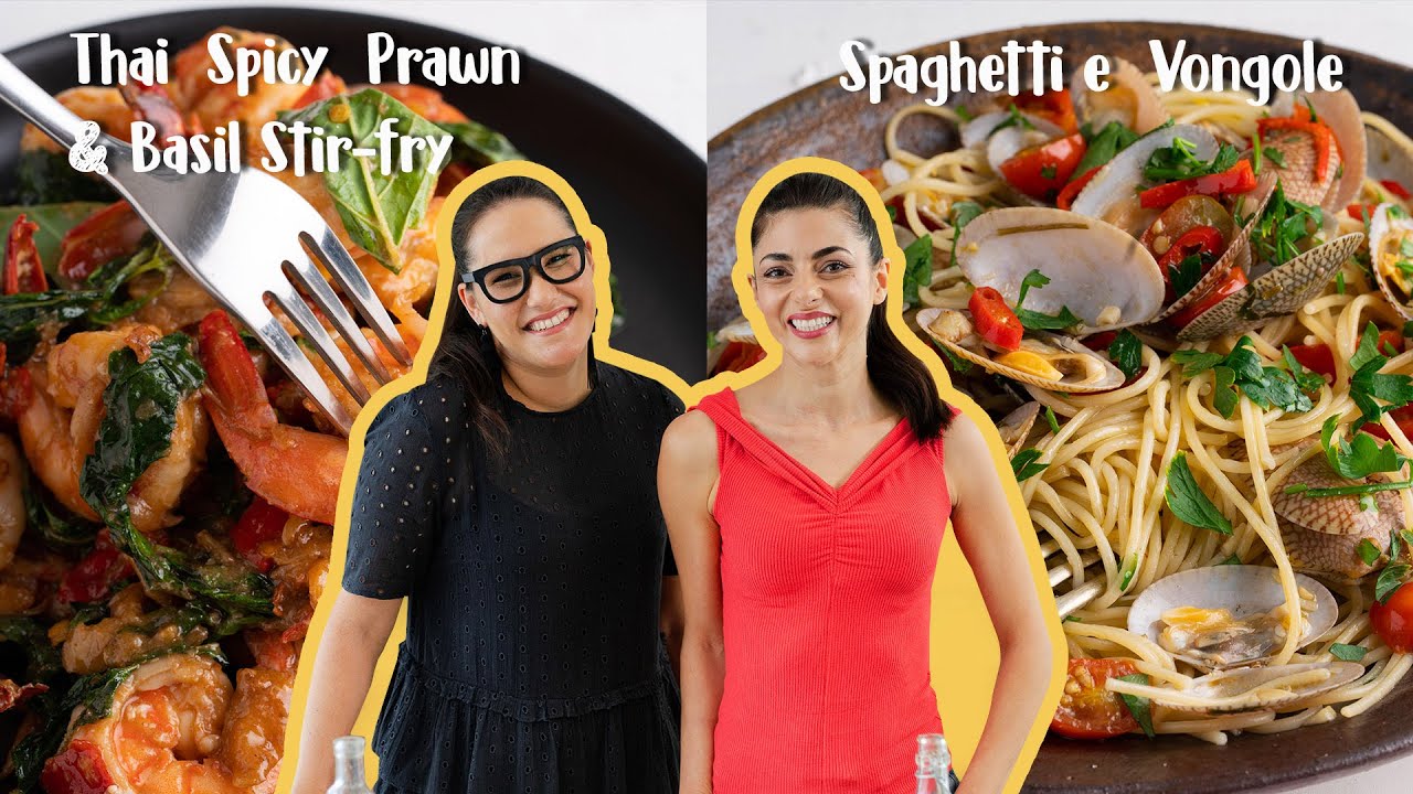 Marion & Silvia Make 20-minute Dinners | Prawn & Basil Stir-fry & Spaghetti Vongole | WOK x POT Ep 3