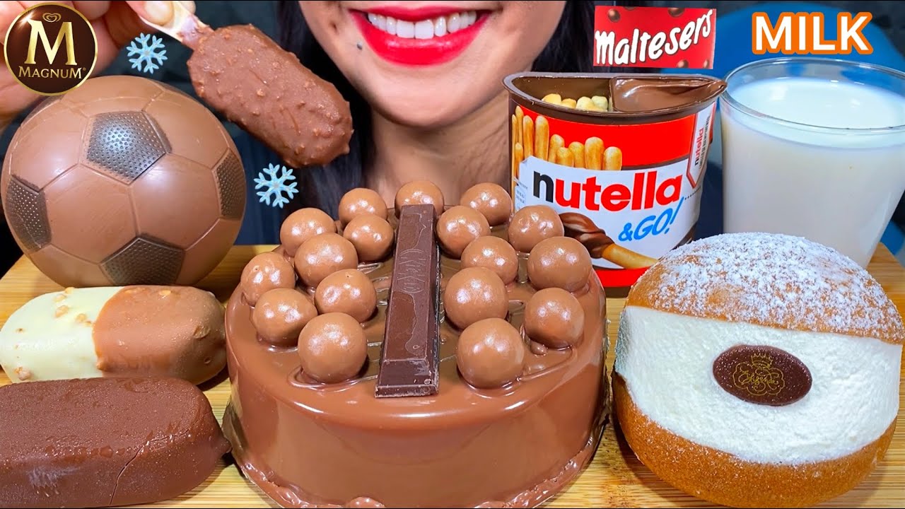 ASMR MALTESERS CHOCOLATE CAKE, MAGNUM ICE CREAM, NUTELLA GO, CREAM PUFF MUKBANG MASSIVE Eating Sound