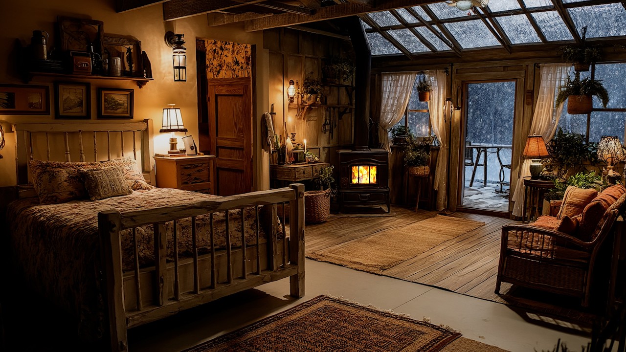🔴The Cabin Where Snow Fell Without a Sound | Gentle Fireplace Sounds for Deep Rest & Reflection