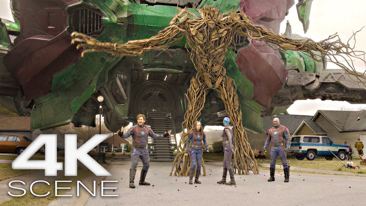 KAIJU Groot kontra wrogi tłum (2023) SCENA 4K | Fragment filmu Strażnicy Galaktyki Vol. 3