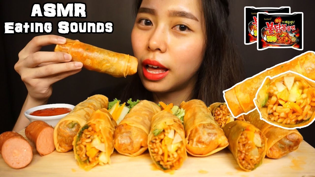 ASMR Samyang Fire Noodles Spring Rolls | Extremely Crunchy Eating Sounds | No Talking