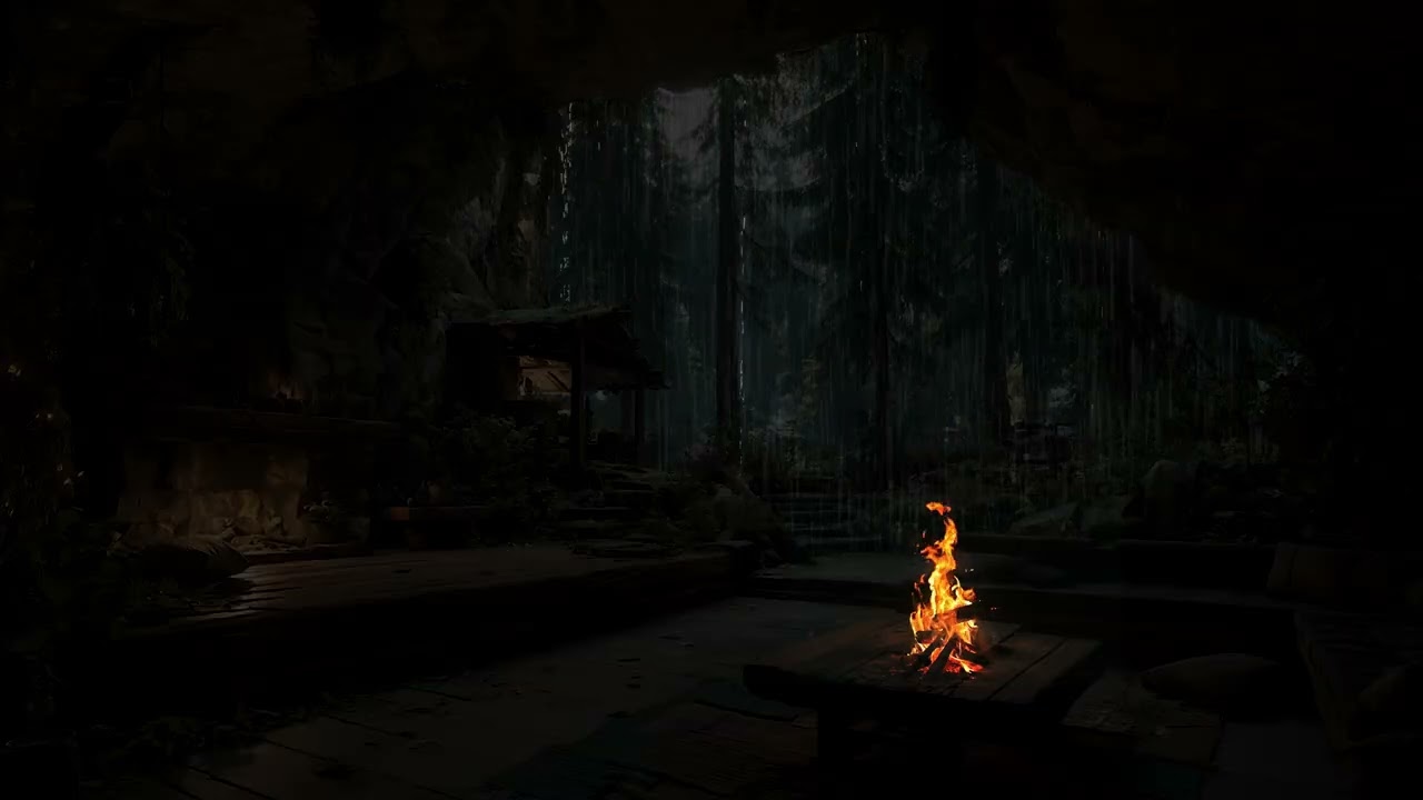 Night Ambience for Deep Sleep and Insomnia Relief with Forest Sounds and Gentle Fire Crackling