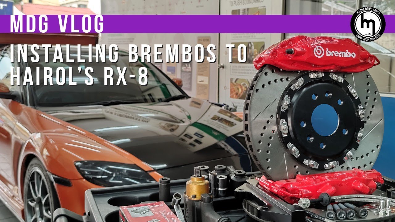 Installing BREMBO Big Brake Kit for Hairol's RX-8! #mazda #RX8 #rotary #brembo #build #installation