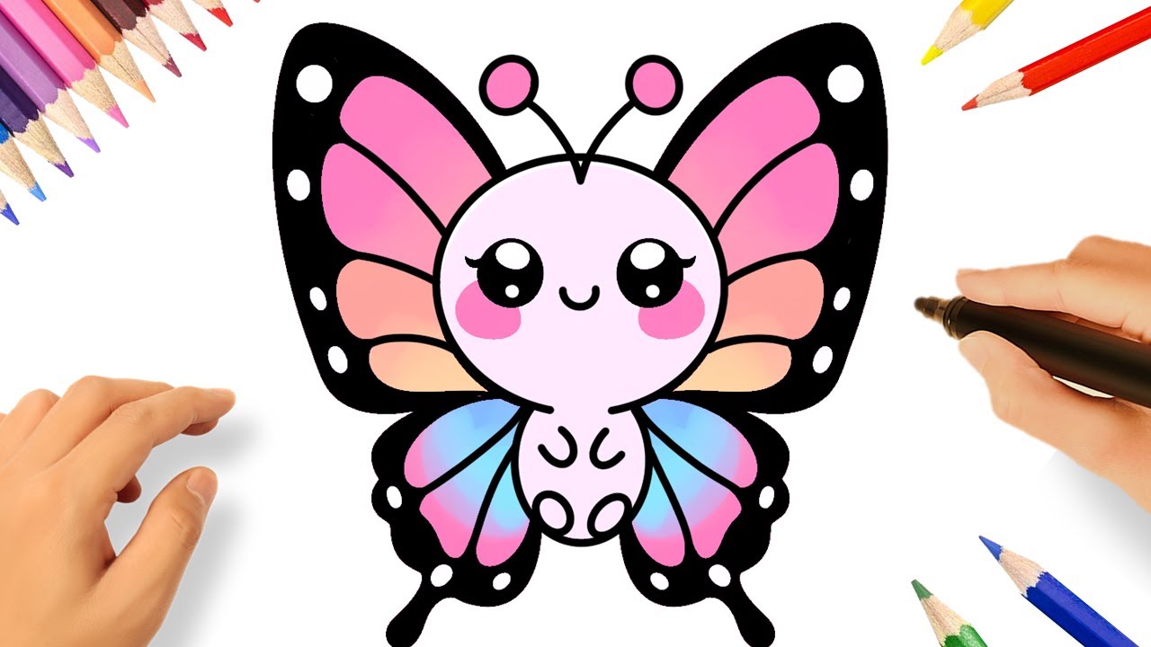 CÓMO DIBUJAR UNA MARIPOSA KAWAII PASO A PASO 🦋❤️