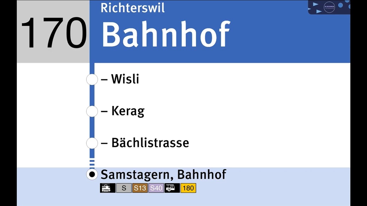 SZU Ansagen » 170 Richterswil, Bahnhof — Samstagern, Bahnhof | Zimmerbergbus | SLBahnen