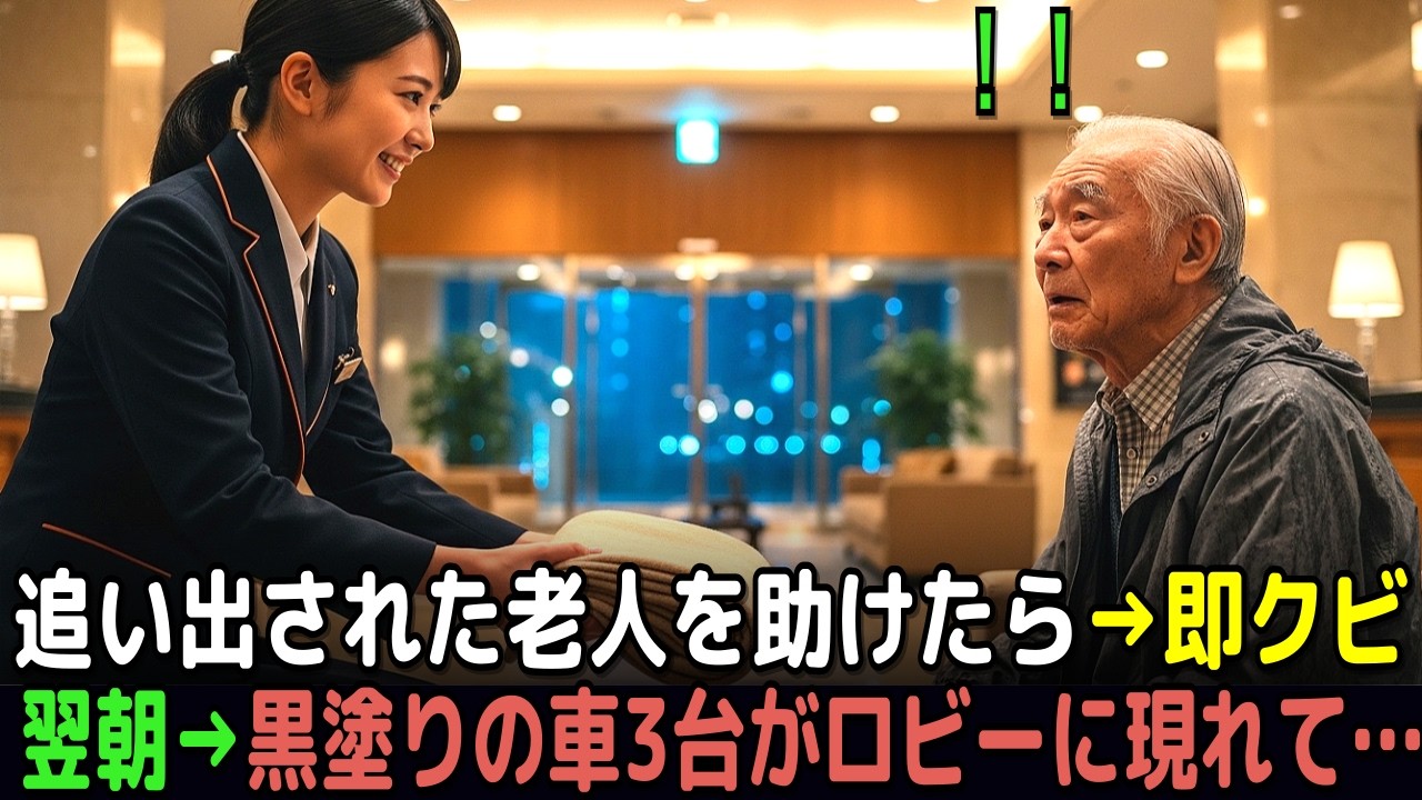 追い出された老人を助けたら→即クビ。翌朝→黒塗りの車3台がロビーに現れて…