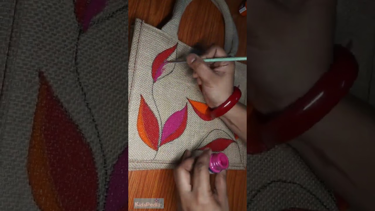 A Customized Fabric painting  on a Jute bag. How to design a jute bag using Acrylic Colors. 