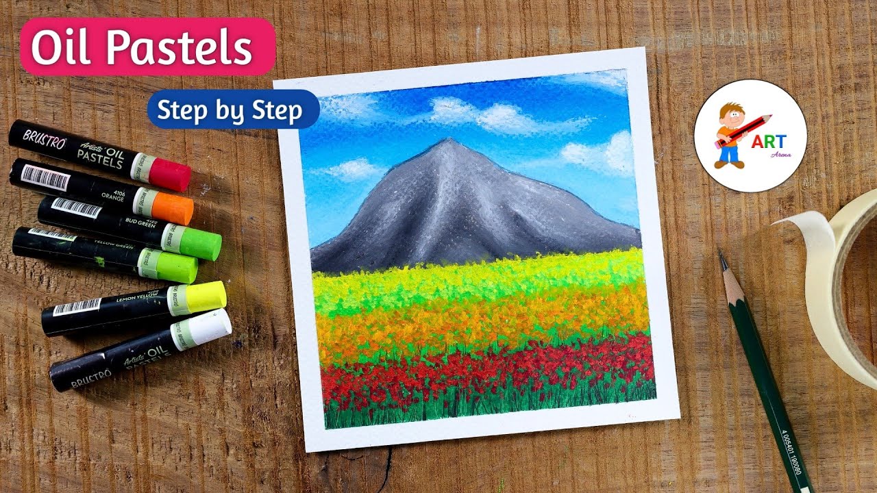 Easy Tulip Field Scenery / Drawing with Oil Pastels / Step by Step
