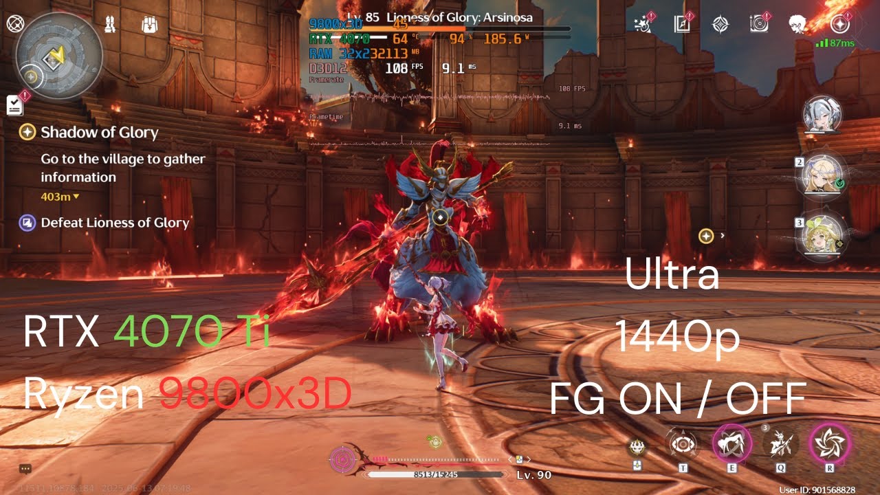 Wuthering Waves Septimont FPS 1440p Ultra | Lioness of Glory Arsinosa | RTX 4070 Ti + Ryzen 9800x3D
