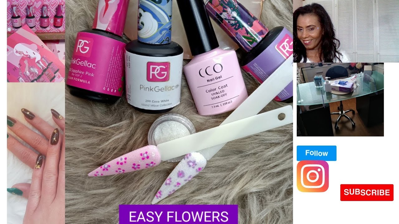 Pink gellac &  CCO gellac Simpele bloemen nagels/Nails art