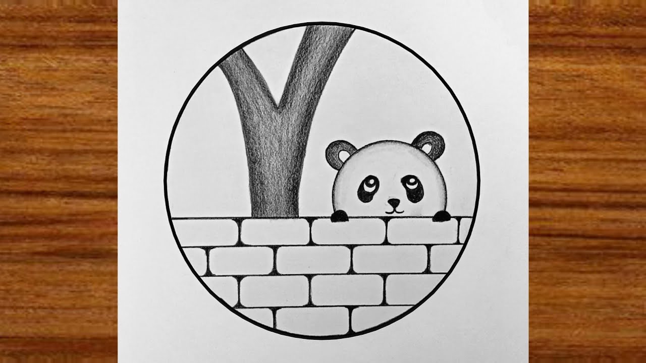 Easy Circle Scenery Drawing | Pencil Drawing in Circle Easy Step By Step | Panda Drawing in Circle