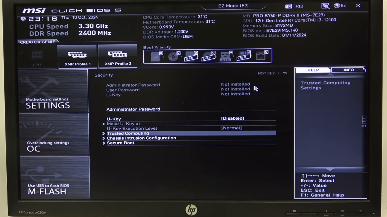How to Enable/Disable Security Device Support on MSI Pro B760-P | Guide to Security Device Settings