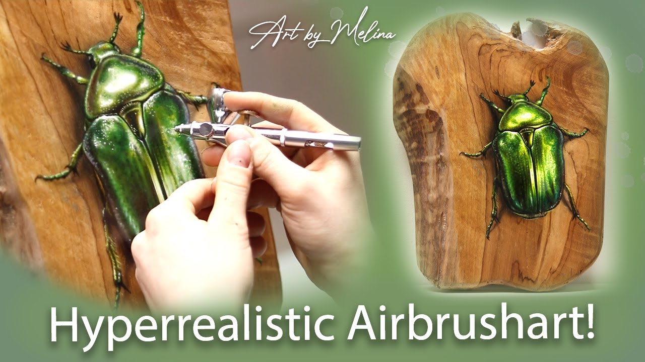 Hyperrealistic freehand Airbrush project on wood!!- Rose beetle