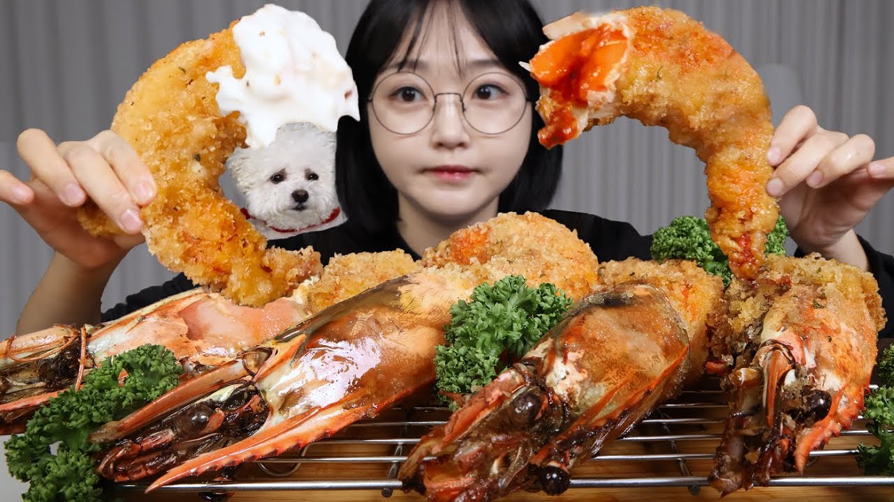 Хрустящие жареные креветки Black Tiger 🍤Mukbang ASMR