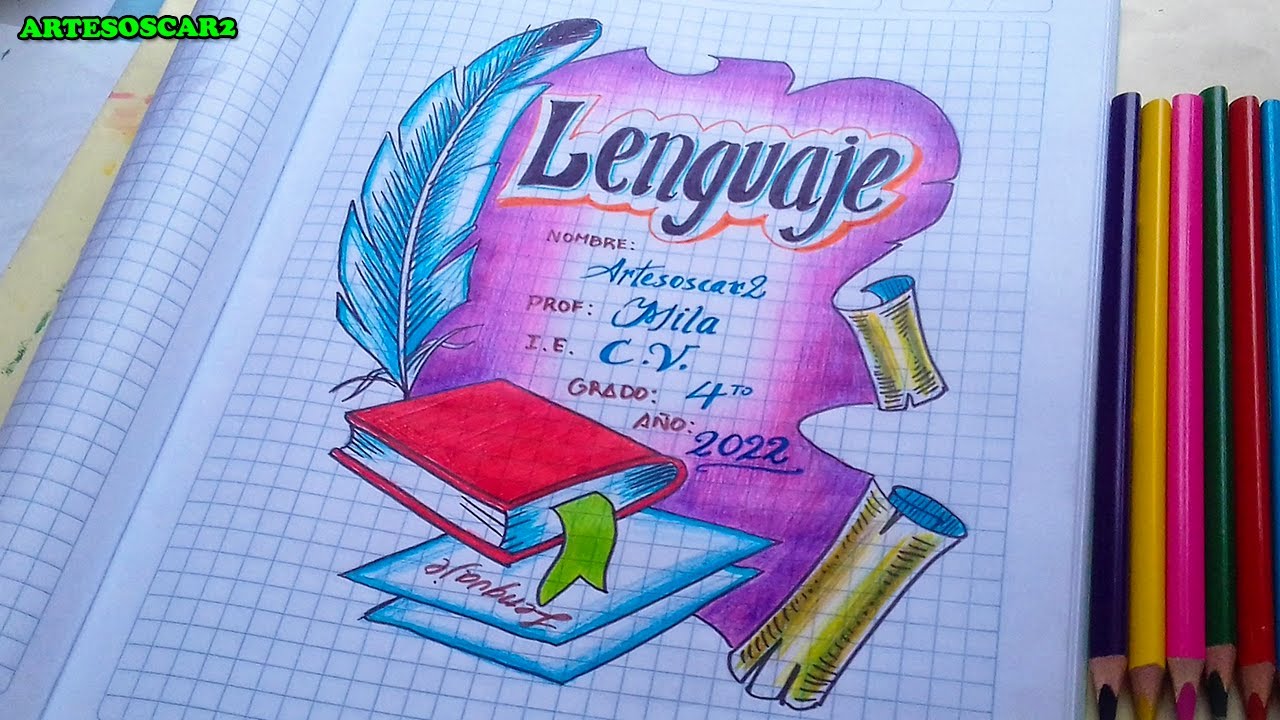 MIRA! como dibujar caratula bonita de LENGUAJE