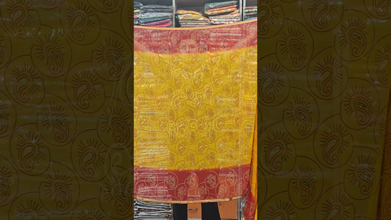 ✨ Traditional Rajasthani Printed Saree | Bright Yellow & Maroon Border | M.K Saree Shop