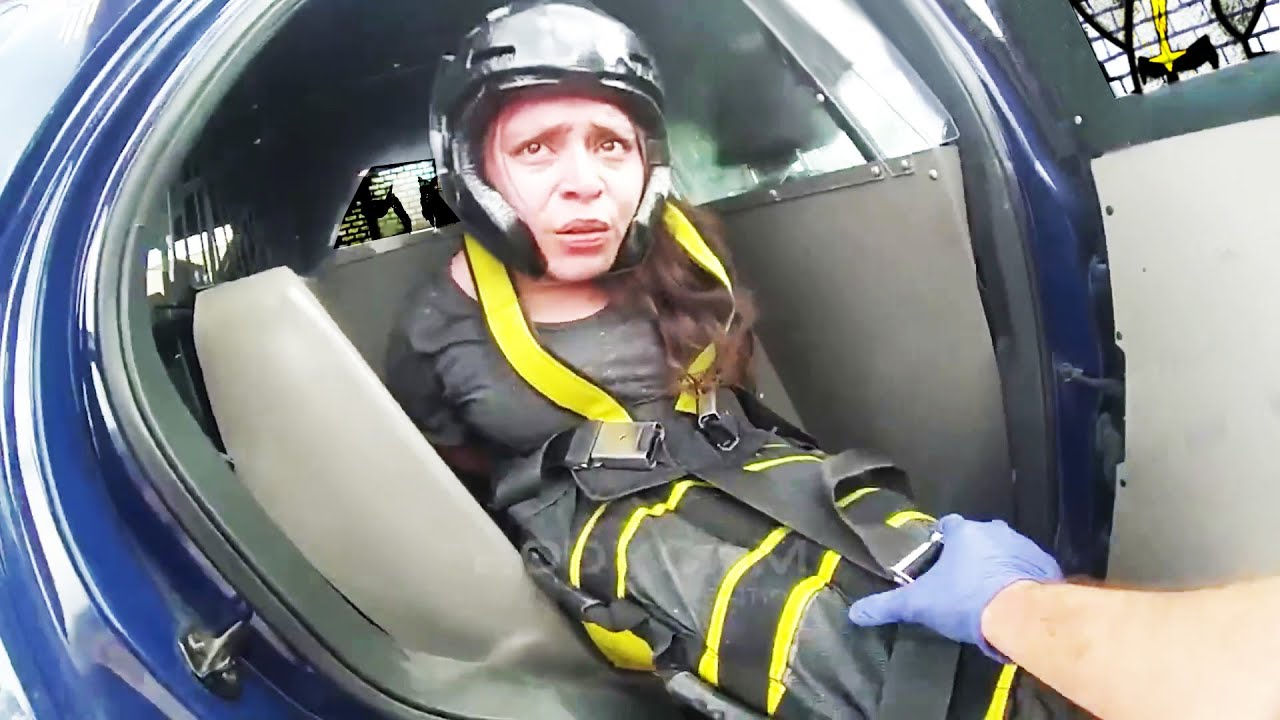 Idiot Arrested for Battery is Put in Hobble Cocoon w/ Helmet