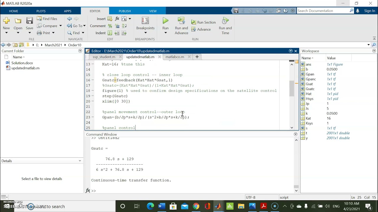 PID control of a DC motor indicating desired response on an output curve in MATLAB