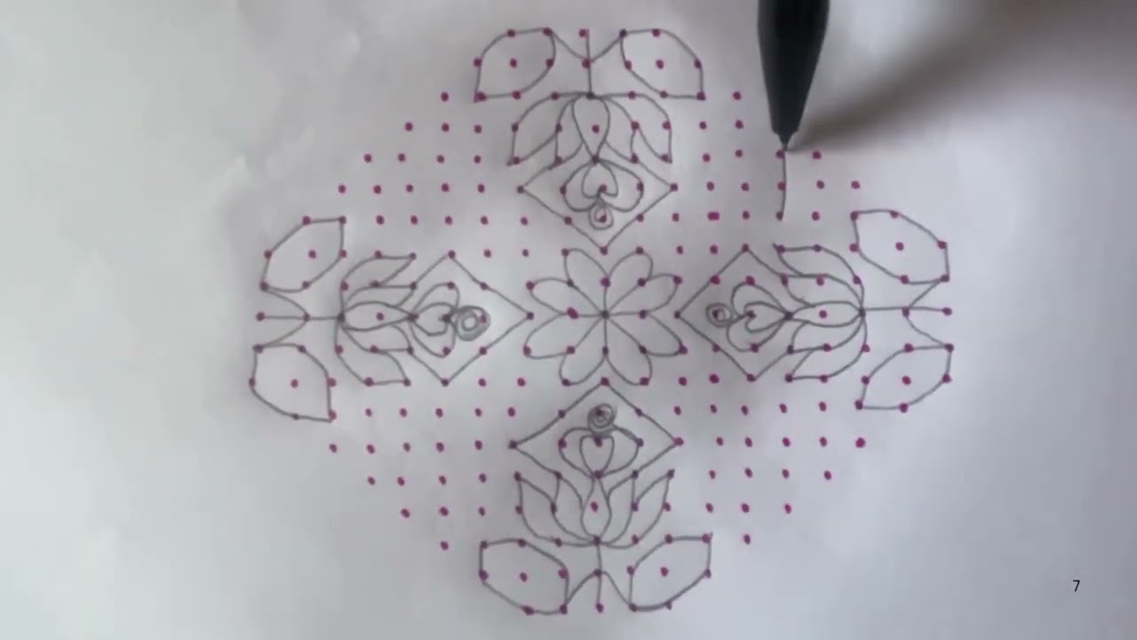 # 1352 very easy lotus 🪷 & bird 🦅 design kolam by using with 19 dots 5 rows to 5