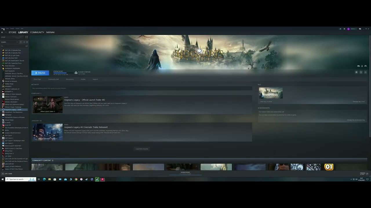 Hogwarts Legacy steam unpacking not working ...