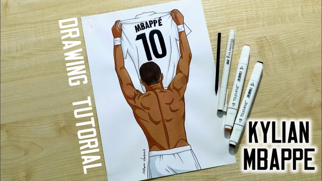 How to draw Mbappe holding the jersey Real Madrid