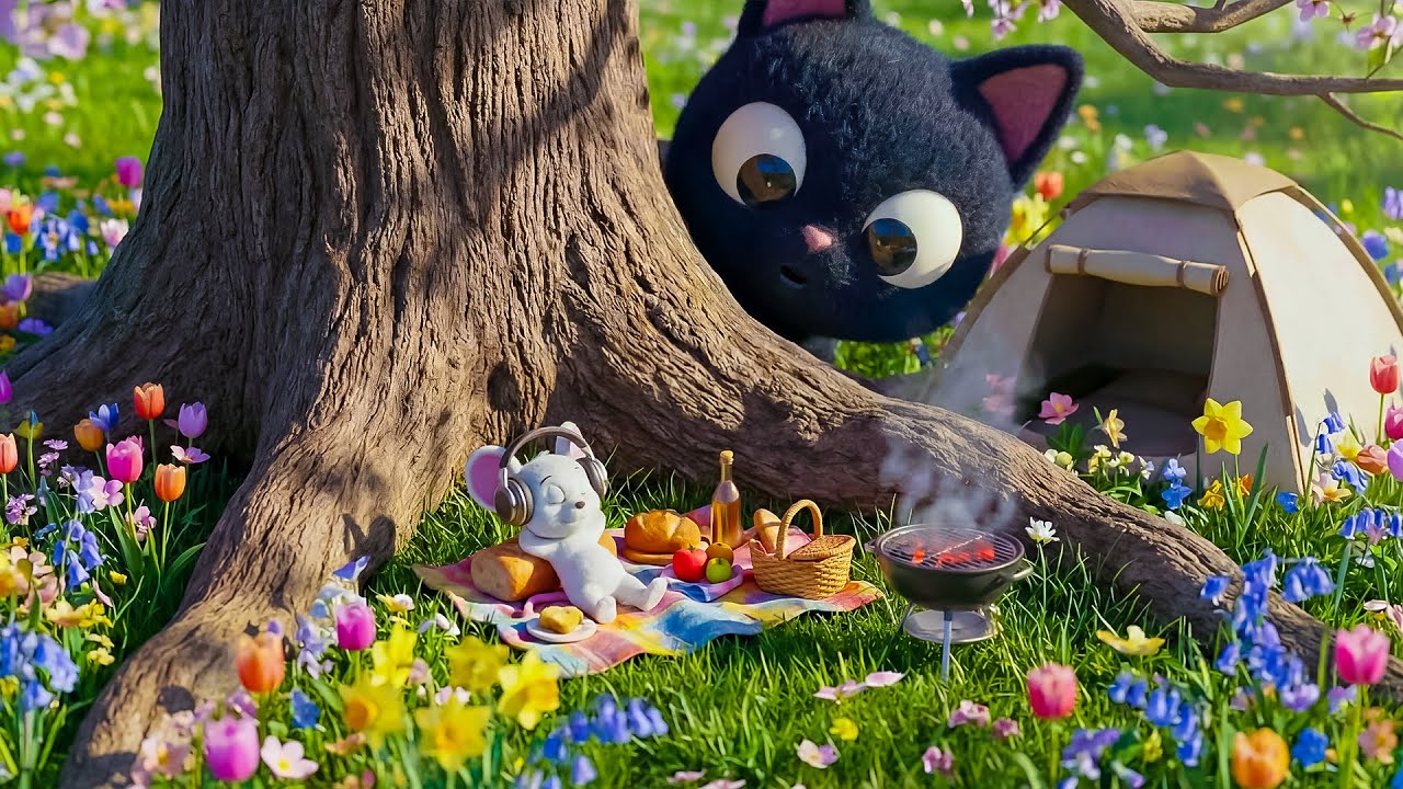 Peaceful Picnic with Music in Blooming Fields – Lofi Jazz | Focus, Reading & Cozy Vibes 🌼📖🎧