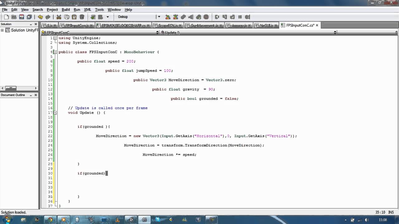010 Unity 3d : FPS tutorial how to create a FPS Movement Script (Using C Sharp)