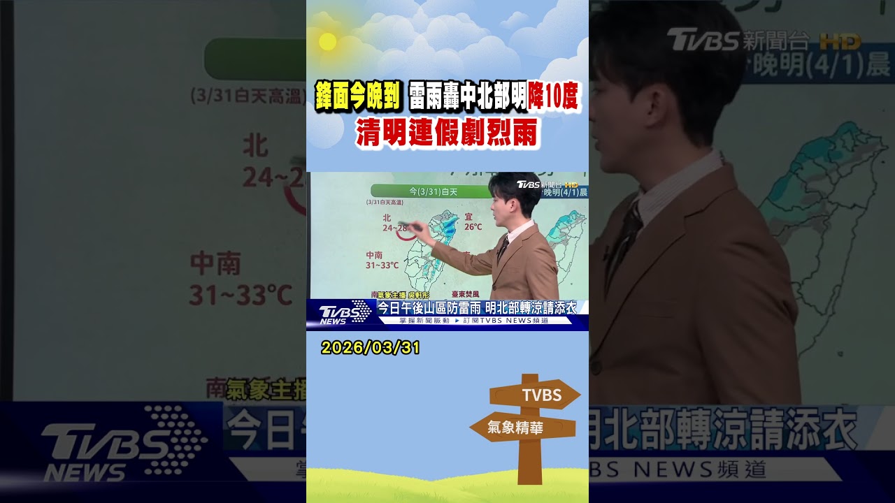 天氣/鋒面今晚到 雷雨轟中北部 明降10度 清明連假劇烈雨｜TVBS新聞 @TVBSNEWS01
