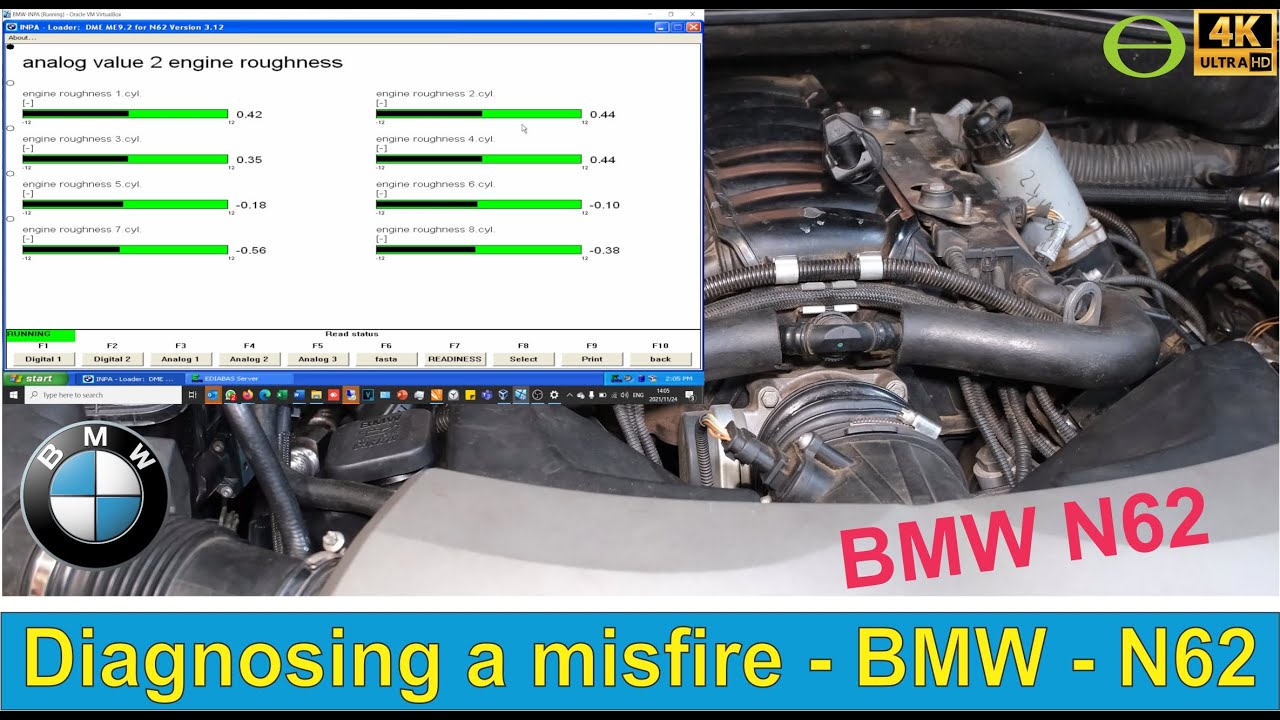 Diagnosing and repairing an engine misfire on a BMW N62 using INPA - ignition coils