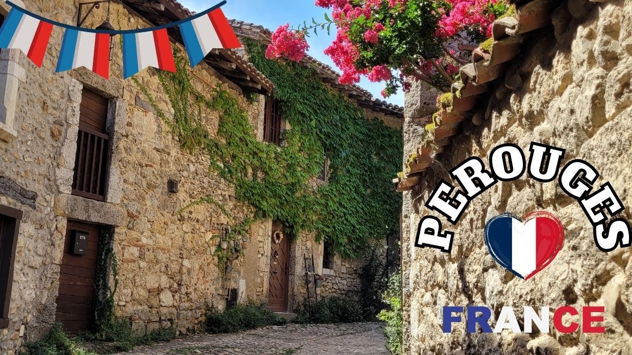 Walking in Pérouges, France, Beautiful Medieval Village, French Village Life, Virtual Walk in 4K