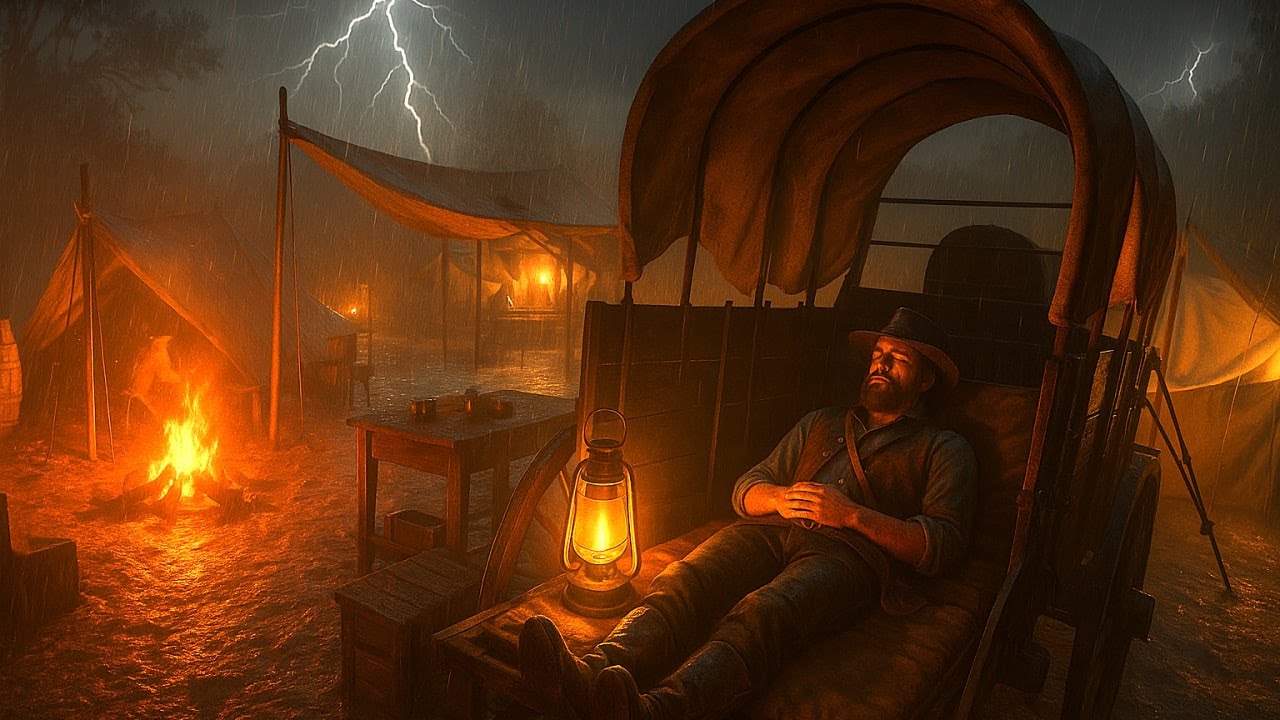 Arthur's Unexpected Shelter in a wagon during the storm - RDR2 | Rain sounds ASMR