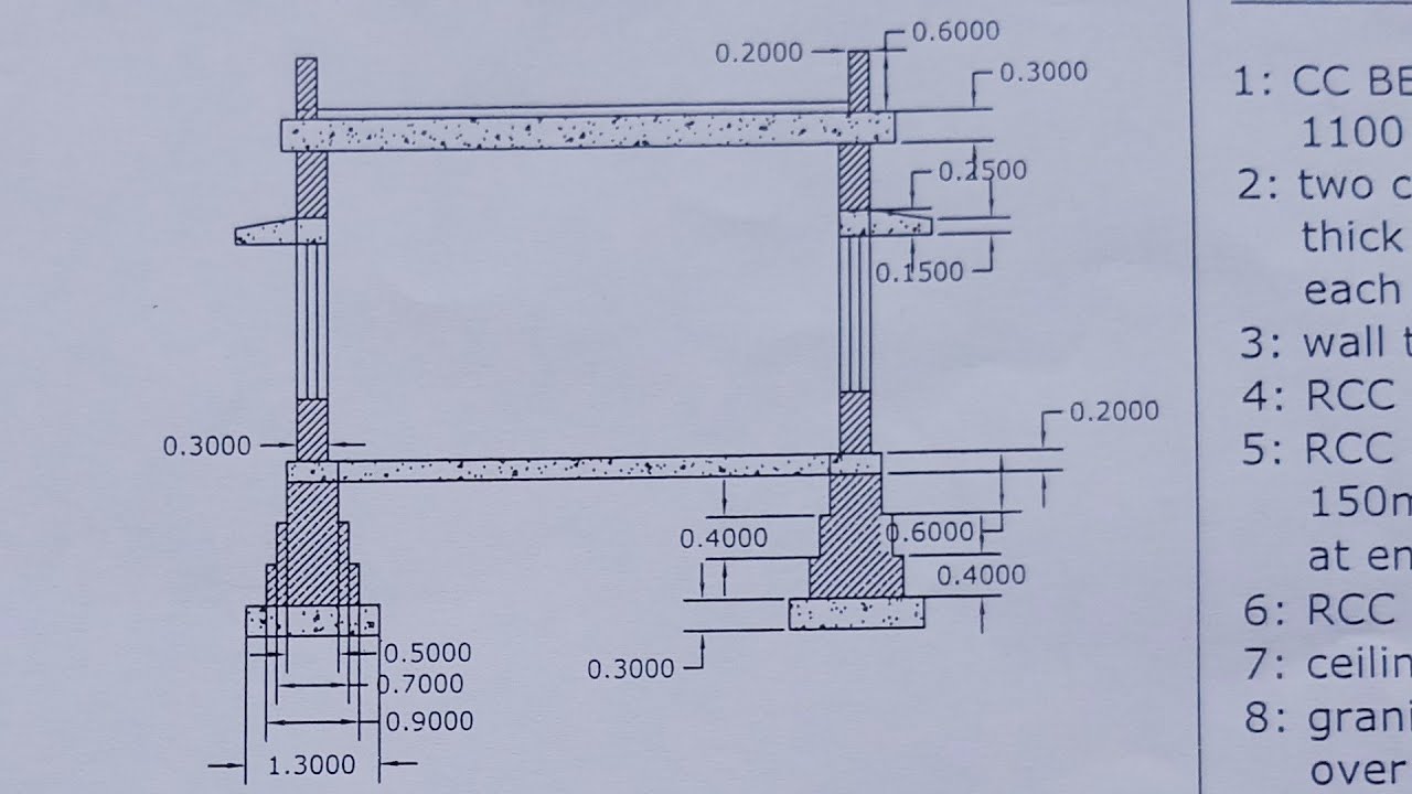 Plan elevation and section of single room
