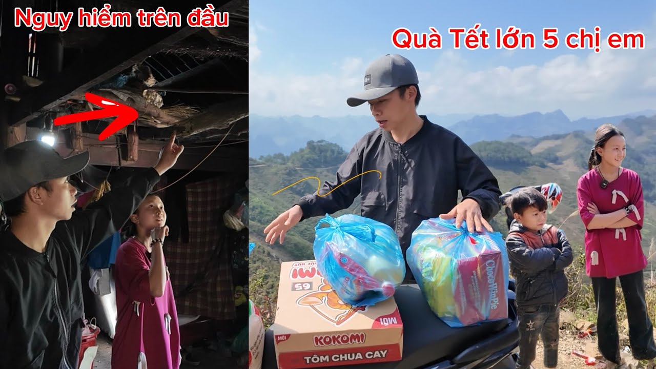 Quà Tết lớn đến 5chị em cháu Pà và nhận thấy nguy hiểm treo lơ lửng trên đầu bởi không người lớn.