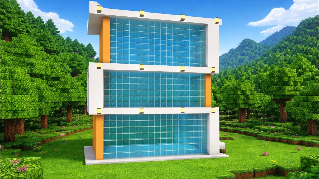 Easy Modern Glass House in Mini Block Craft | Beautiful Build 