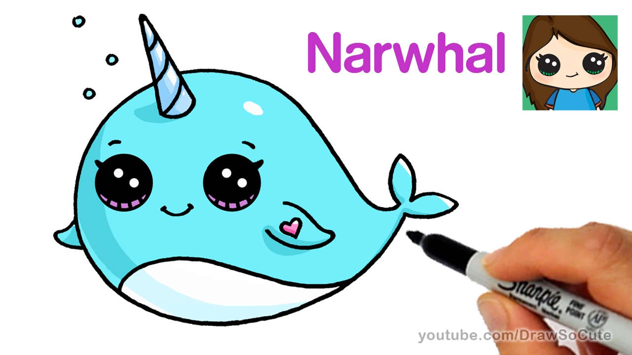 How to Draw a Cartoon Narwhal Unicorn Whale Easy