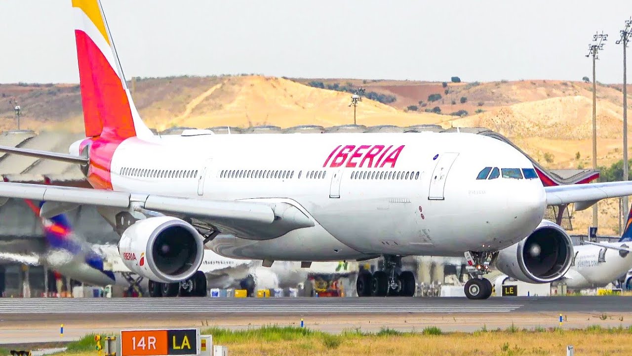 (4K) Iberia HEAVIES departing! Plane spotting at Madrid Barajas airport | A330 & A350
