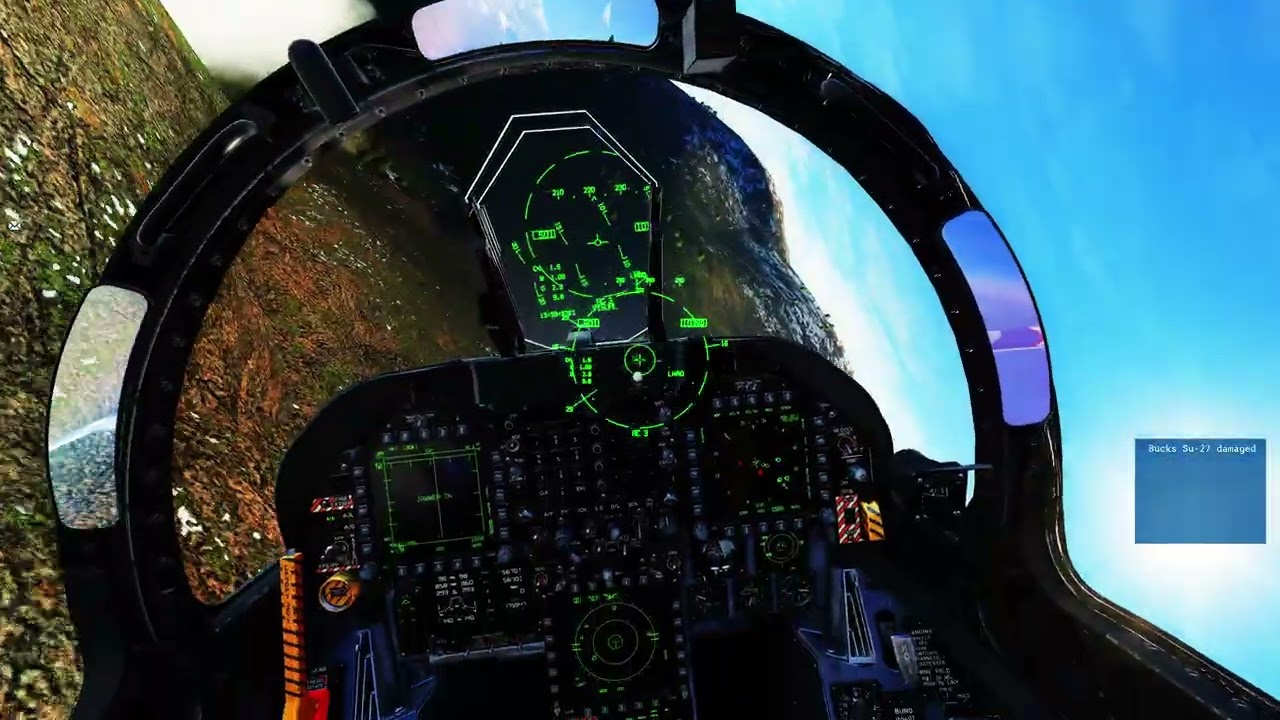 F/A-18 Hornet engaging & destroying enemies over the mountains. Growling Sidewinder Server. VR-DCS