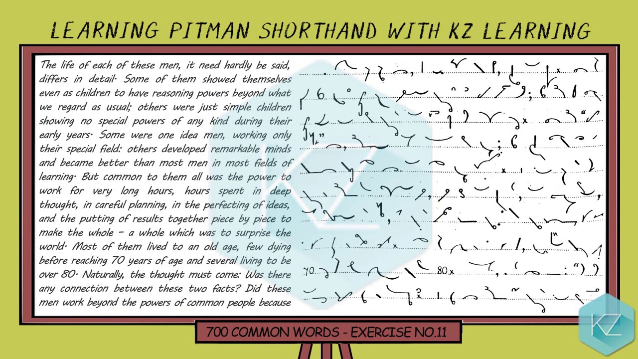 Exercise No.11 @ 100 WPM | 700 Common Words | Pitman Shorthand Dictation |  KZ Learning
