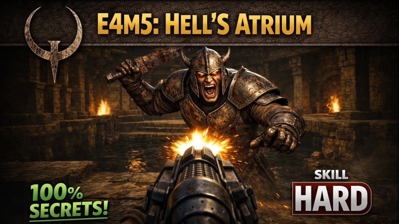 Quake - E4M5: Hell's Atrium - HARD - 100% secrets