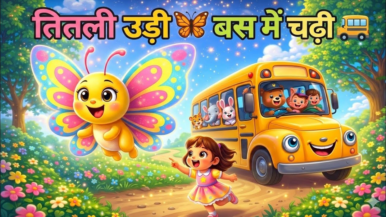 तितली उड़ी बस में चढ़ी | Titli Udi Bus Mein Chadhi 🦋🚌 | Hindi Rhymes for Kids 🦋🚌 @Mishitoonland