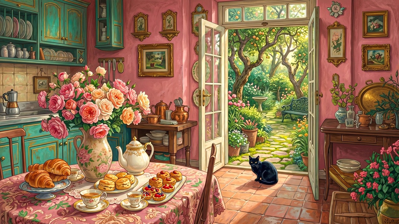 Vintage Classic 1950s Playing in Another Room on a Peaceful Spring Morning |  Cottage Garden Vibes