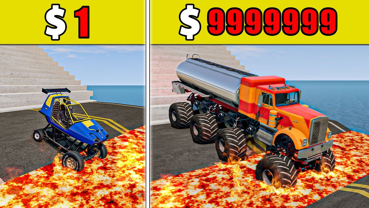 $1 vs $1,000,000丨Cars VS Stairs VS Roller Coaster Bridge VS Lava #21 - BeamNG.Drive Challenge