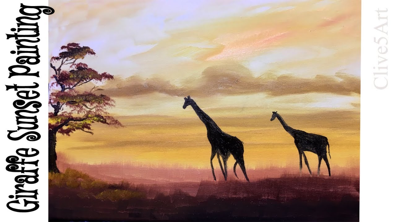 EASY SUNSET Giraffe Silhouette Acrylic Painting Tutorial for Beginners
