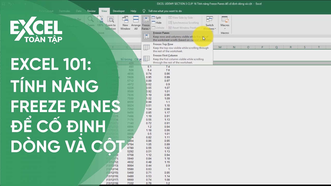 25. Hướng dẫn cố định d&ograve;ng v&agrave; cột (Freeze Panes) | Kh&oacute;a học phần mềm văn ph&ograve;ng Excel