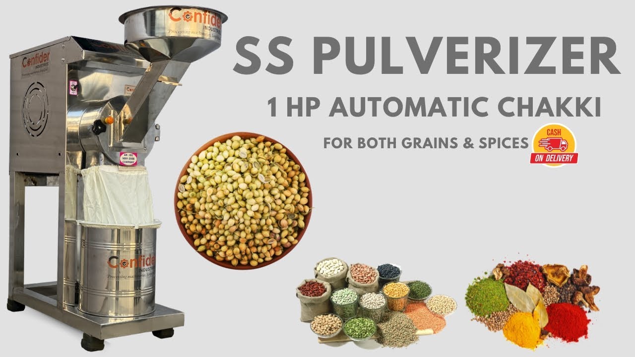SS 2in1 Pulverizer 1HP | Dhaniya Grinding Automatic Masala Atta Chakki | Flourmill for Coriander
